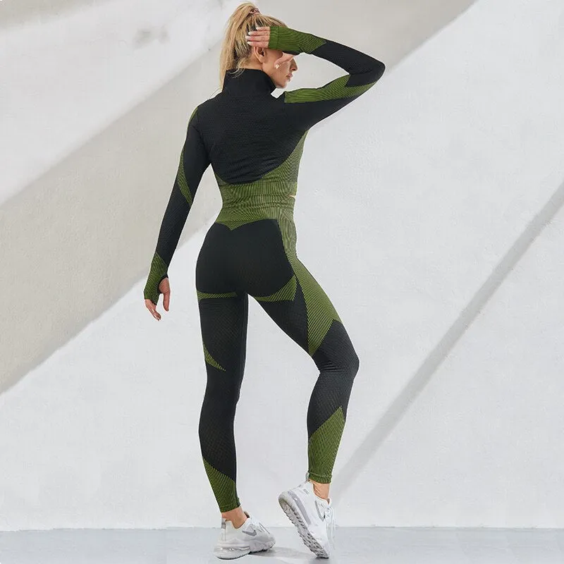 Seamless Women Yoga Sets Female Sport Gym Suits Wear Running Clothes Women Fitness Sport Gym Set Women Long Sleeve Yoga Clothing