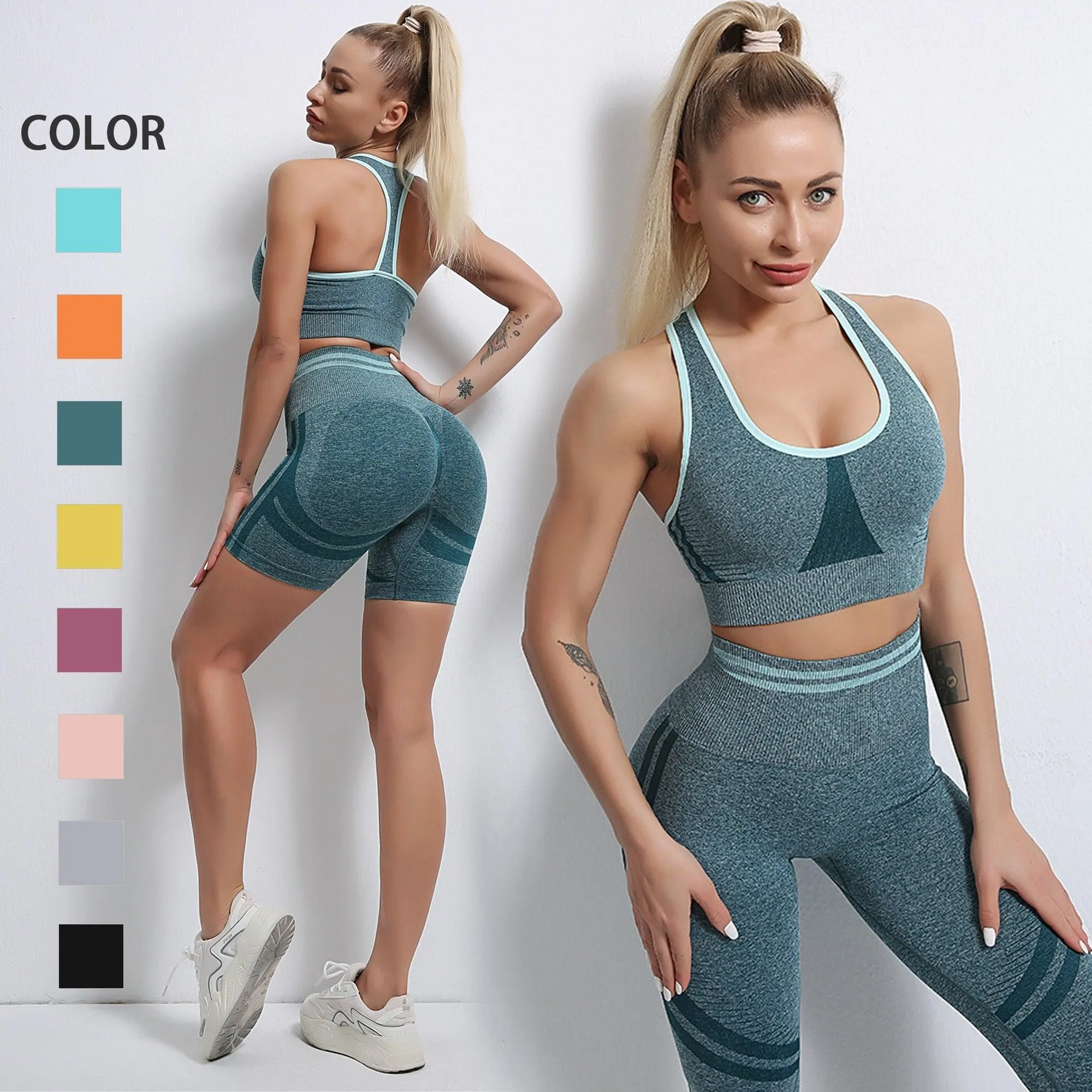 Seamless Women Yoga Sets Fitness Bra   High Waist Leggings