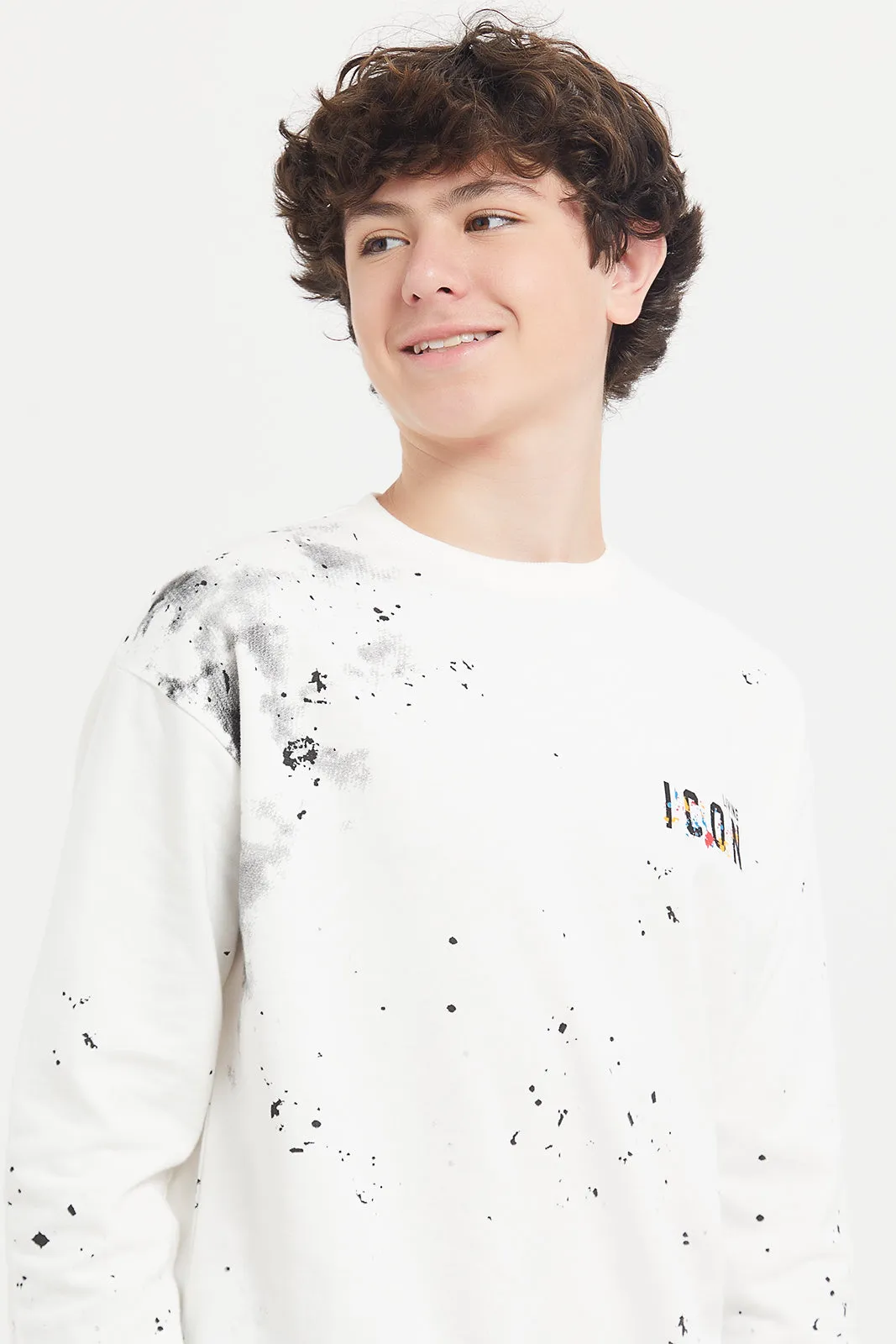 Senior Boys White Icon Aop Oversize Sweatshirt