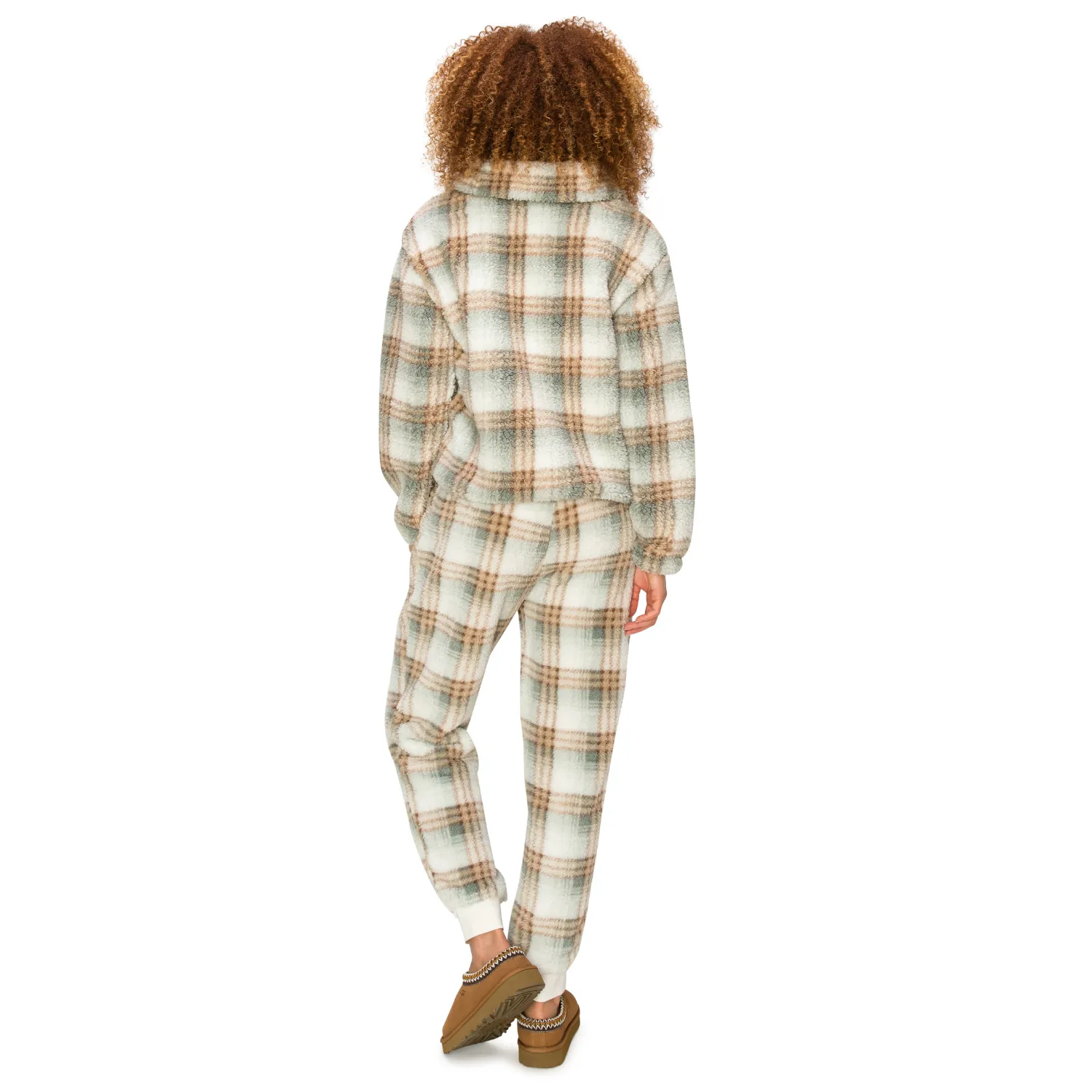 Sherpa Plaid Joggers Sweatpants - Sage Neutral