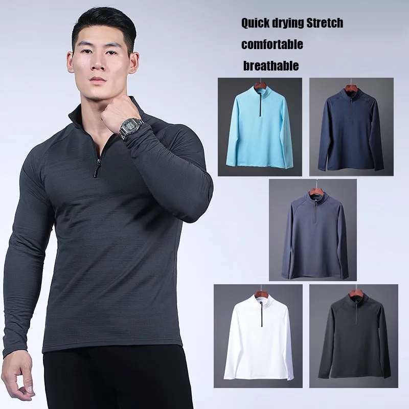 Sports men's quick-drying running fitness training long-sleeved tshirt with zipper
