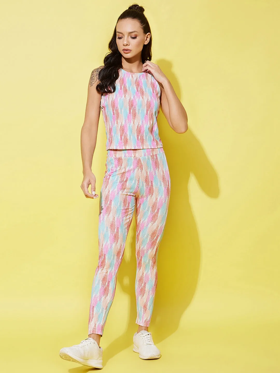 StyleStone Women's Multi Colored Printed Gym Wear Set