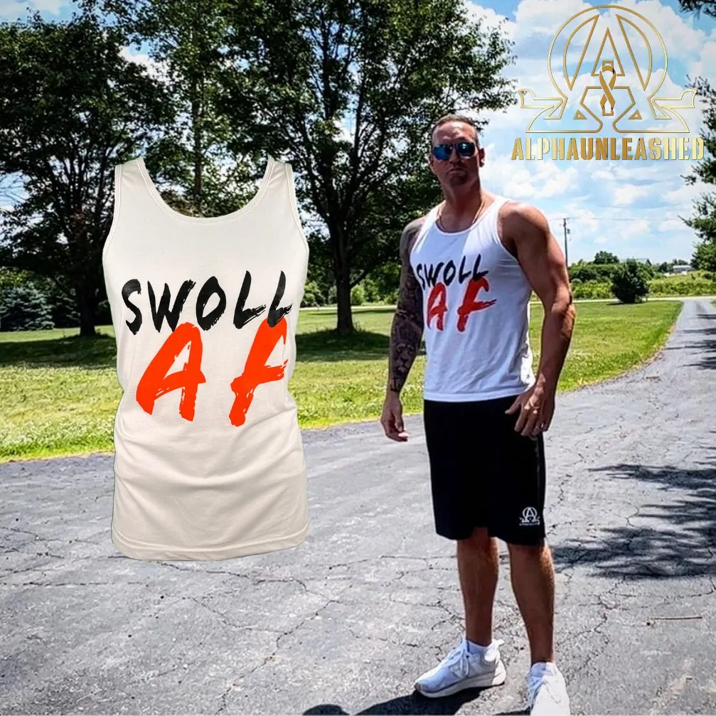 SWOLL AF BEACH White Tank Top - Stylish Sleeveless Shirt for Fitness Enthusiasts