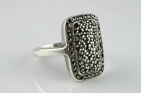 Vintage Sterling Solid Silver Marcasite Ring - Size L 1/2