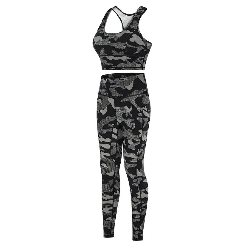 Women Camouflage Printed Yoga Suit Fitness Workout Set