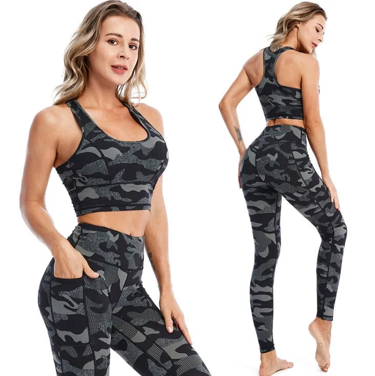 Women Camouflage Printed Yoga Suit Fitness Workout Set