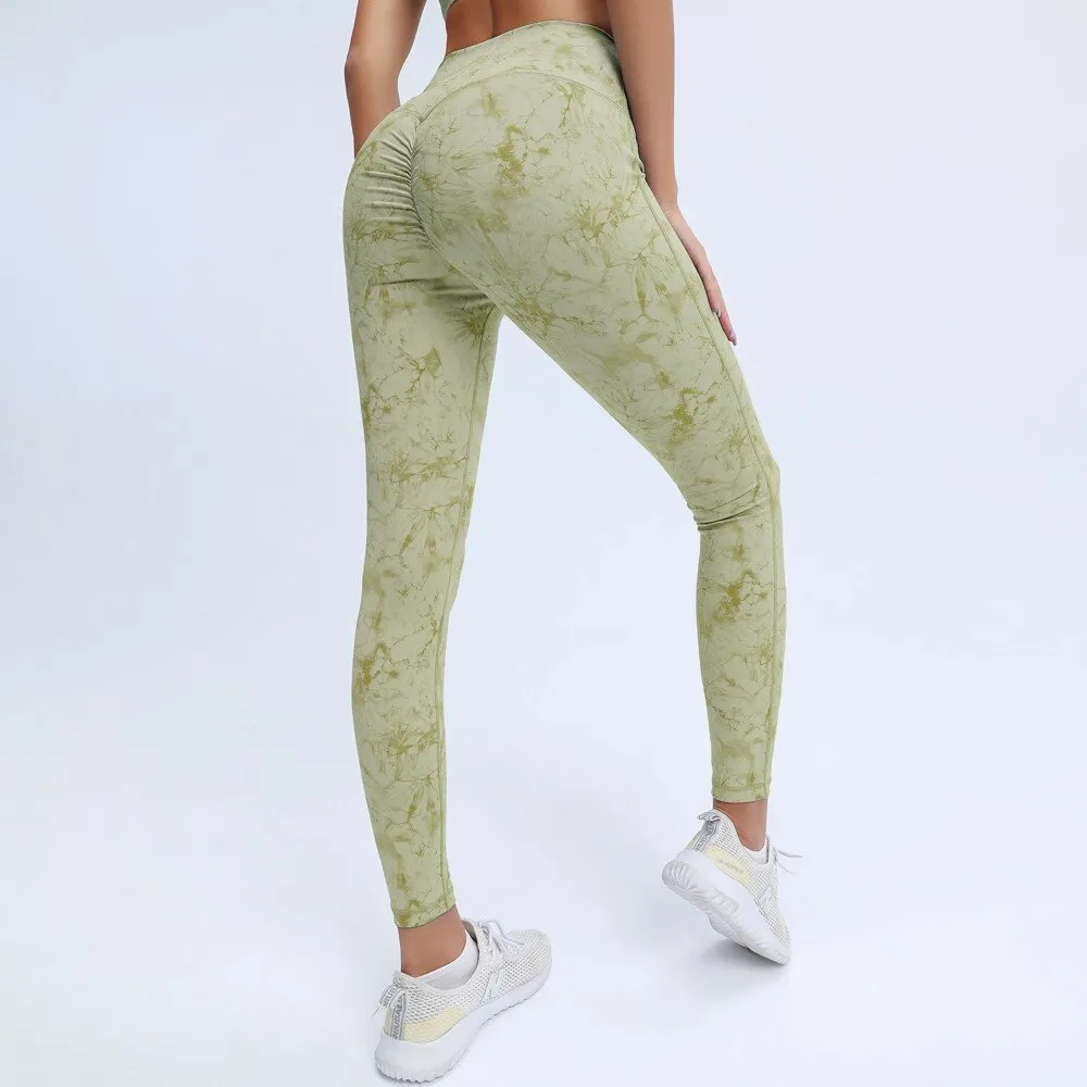 Women Yoga Fitness Set 2 Pcs Tie Dye Sport Leggings-Top