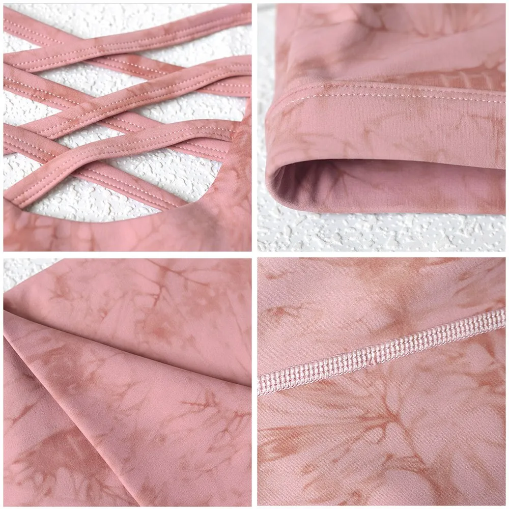 Women Yoga Fitness Set 2 Pcs Tie Dye Sport Leggings-Top