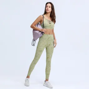 Women Yoga Fitness Set 2 Pcs Tie Dye Sport Leggings-Top
