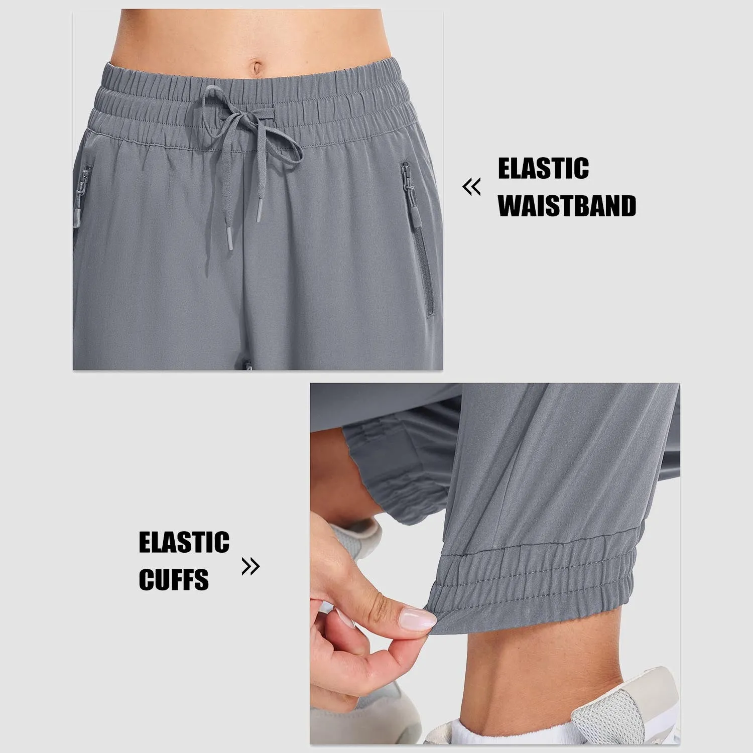 Women's Hiking Joggers Lightweight Running Pants Water Resistant Athletic Tapered Travel Sweatpants Pockets
