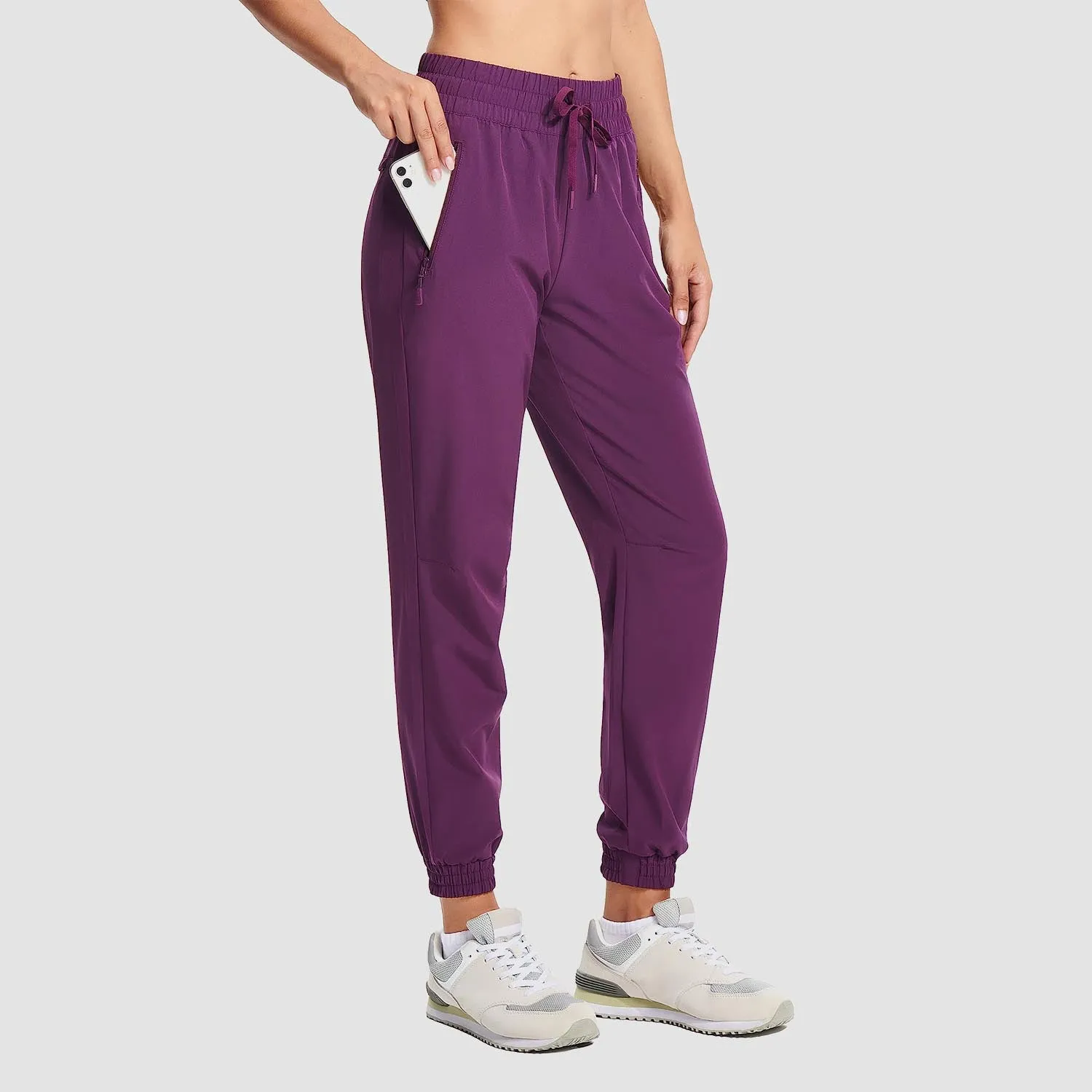 Women's Hiking Joggers Lightweight Running Pants Water Resistant Athletic Tapered Travel Sweatpants Pockets