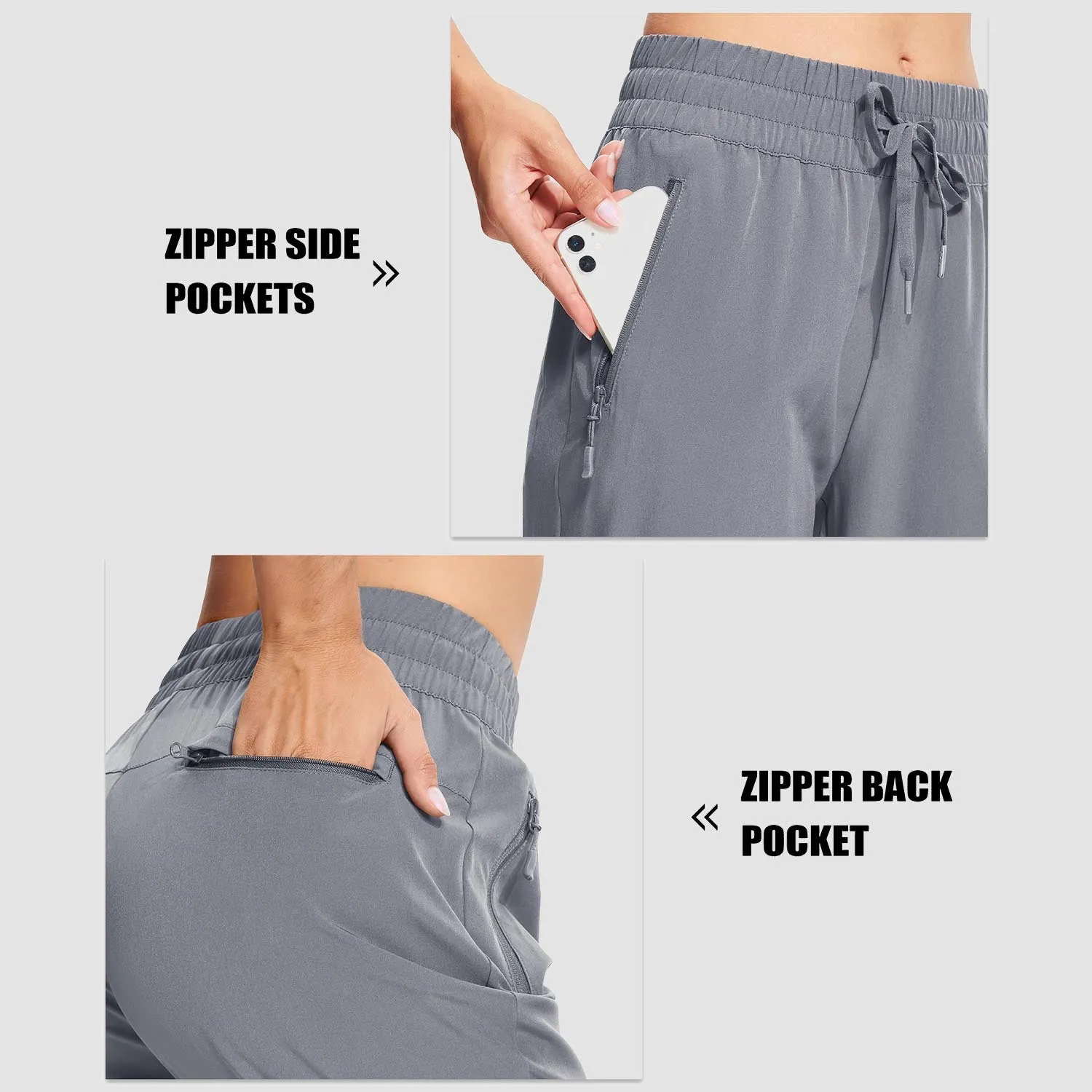 Women's Hiking Joggers Lightweight Running Pants Water Resistant Athletic Tapered Travel Sweatpants Pockets