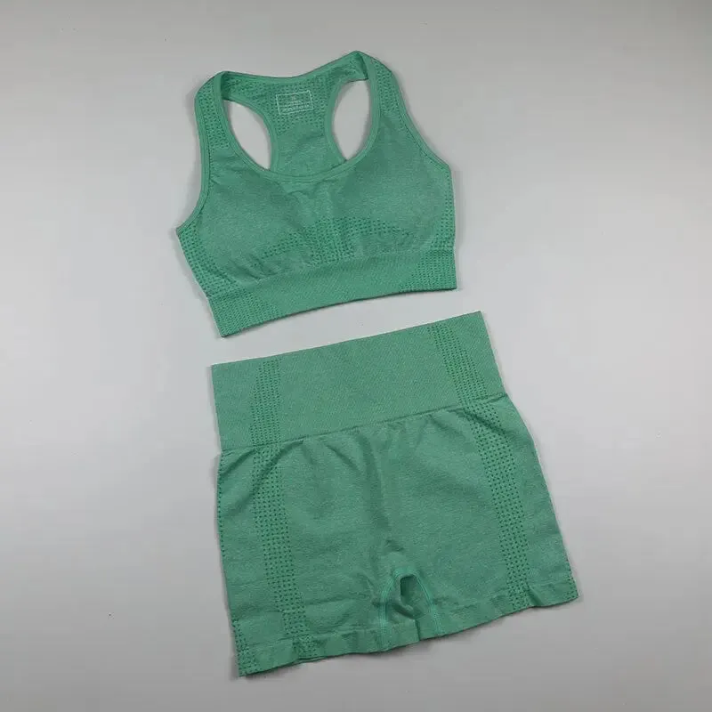 Workout Clothes For Women Yoga Sports Suits Sport Bra Top High Waist Fitness Shorts 2-Piece Gym Set Running Sportswear