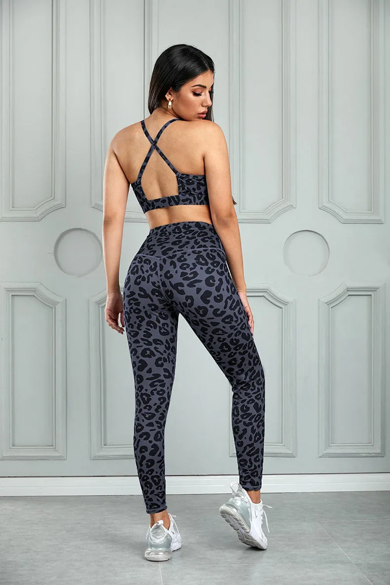 Yoga Outfit Set Shock Proof Push Up Wireless Sports Bra High Waisted Butt Lifting Yoga Pants